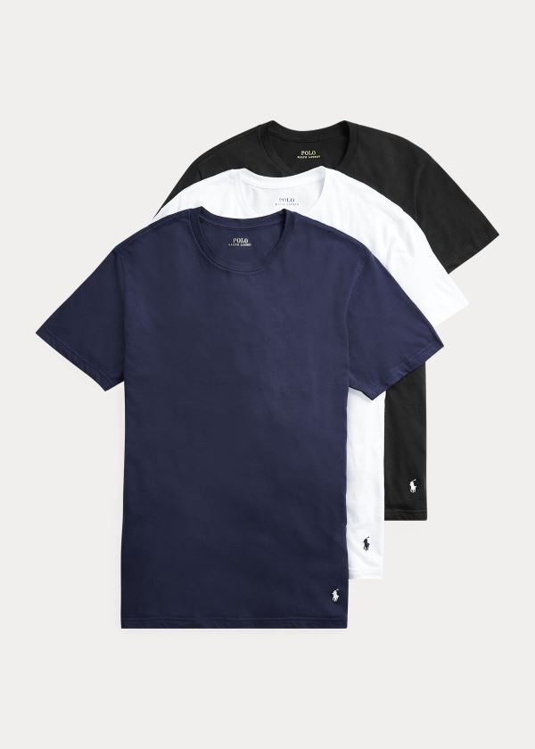 Playeras Polo Ralph Lauren Hombre Azul Marino / Blancos / Negros - Classic Crewneck 3-Pack - ZGLXA08